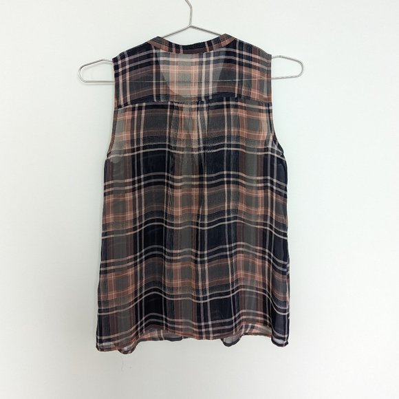 Ann Taylor LOFT Sheer Plaid Sleeveless Top, Pink/Navy, Women's XS - Picture 2 of 4